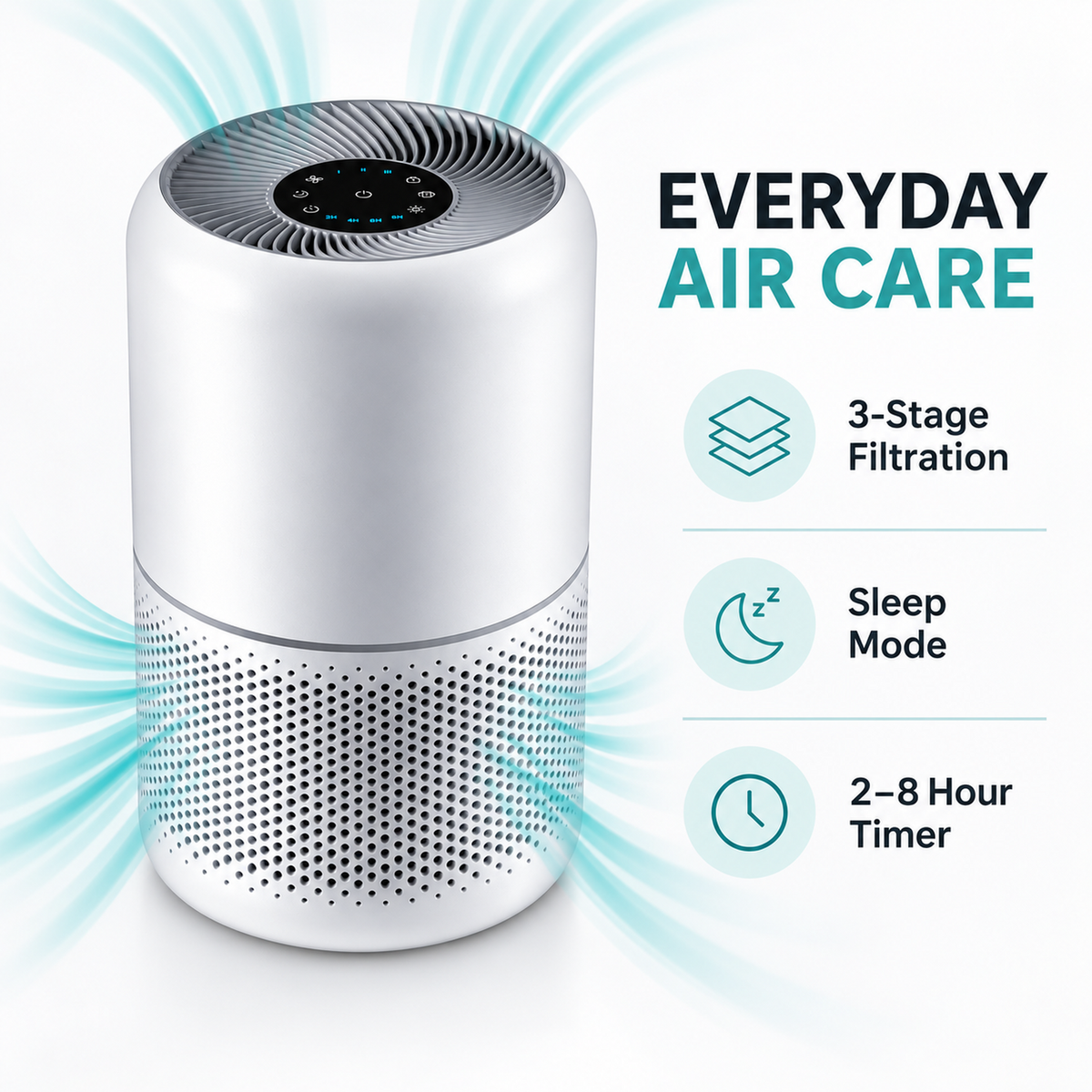 Compact Air Purifier with 3-Stage Filtration and Sleep Mode