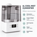 6L Top-Fill Cool Mist Humidifier with Auto Mode and Night Light