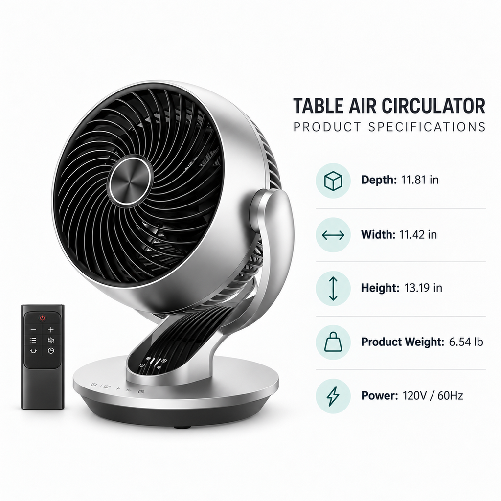 Table Air Circulator Fan with 4 Speeds, Oscillation and Remote