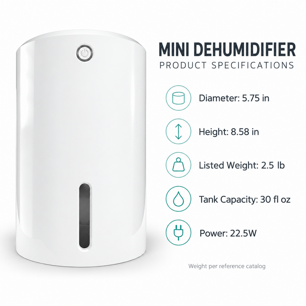 Mini Electric Dehumidifier with 30 fl oz Tank and Auto Shut-Off