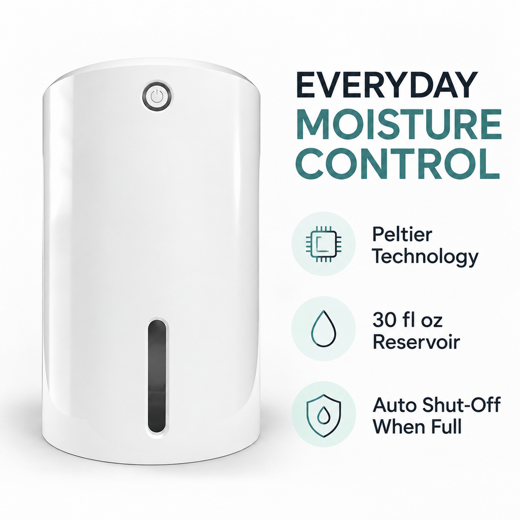 Mini Electric Dehumidifier with 30 fl oz Tank and Auto Shut-Off