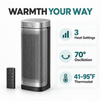 1500W Ceramic Space Heater with Thermostat, Oscillation and Remote