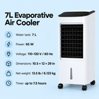 7L Portable Evaporative Air Cooler with Remote Control