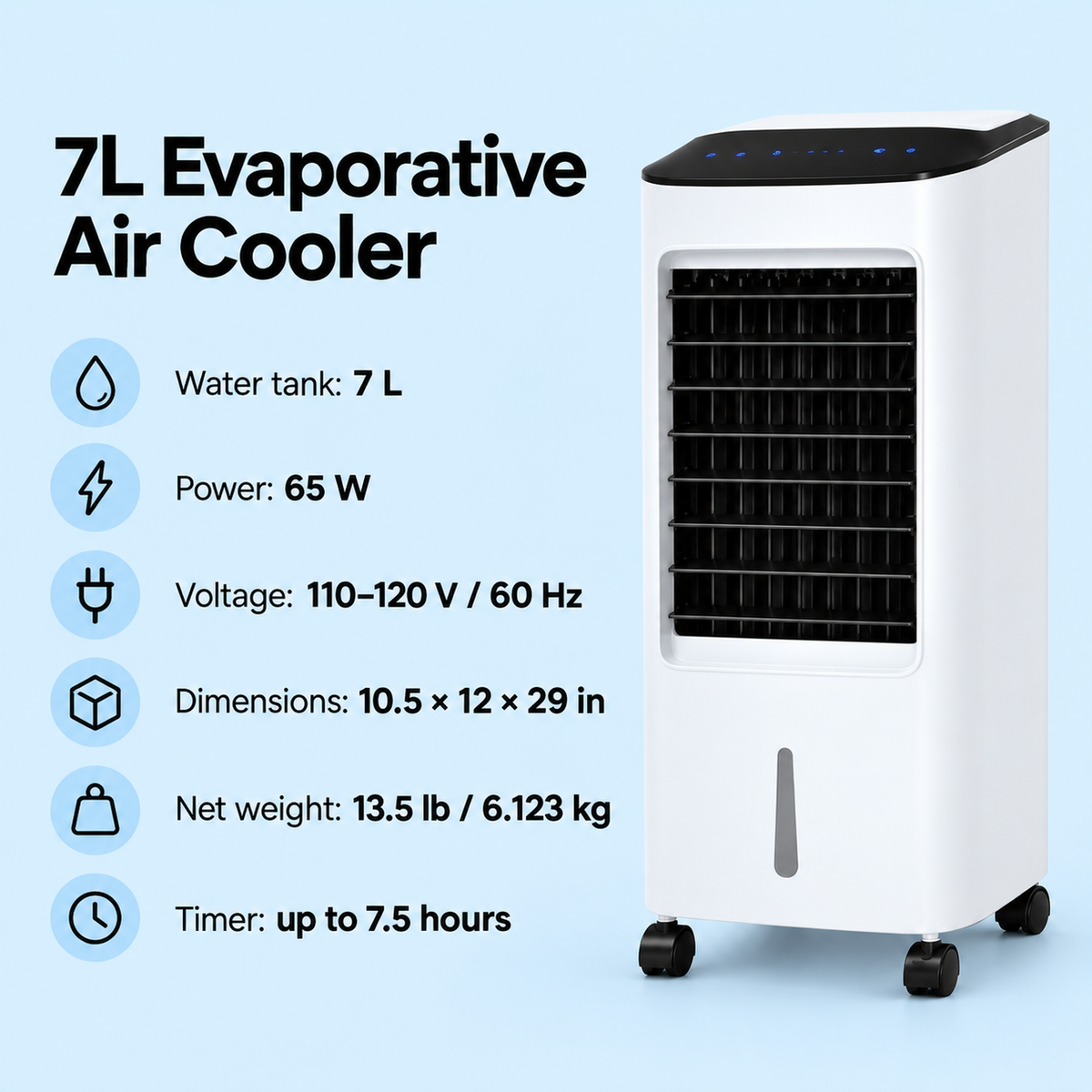 7L Portable Evaporative Air Cooler with Remote Control